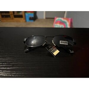 NYS Collection Black Oval Sunglasses Greek Key Temple Max UV Protection CT482B